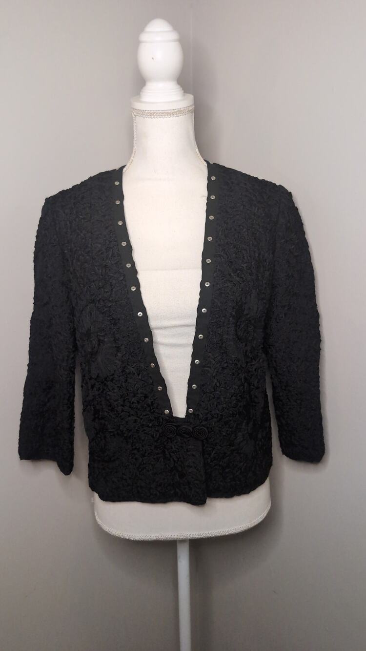 Vintage A Tel Original Black Textured Studded Jacket Size 12